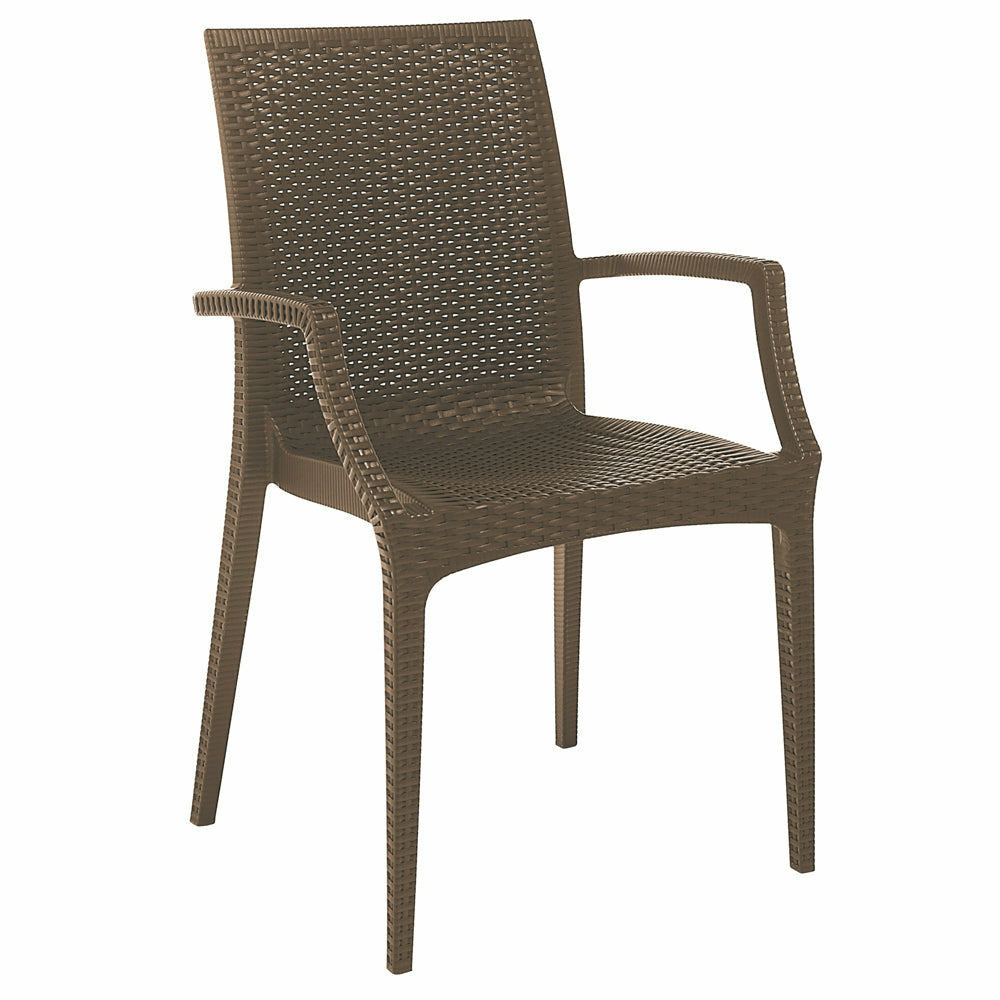 GRANDSOLEIL - Sedia Rattan Bistrot con braccioli moka Linea Green Boheme - h87x57x53 cm